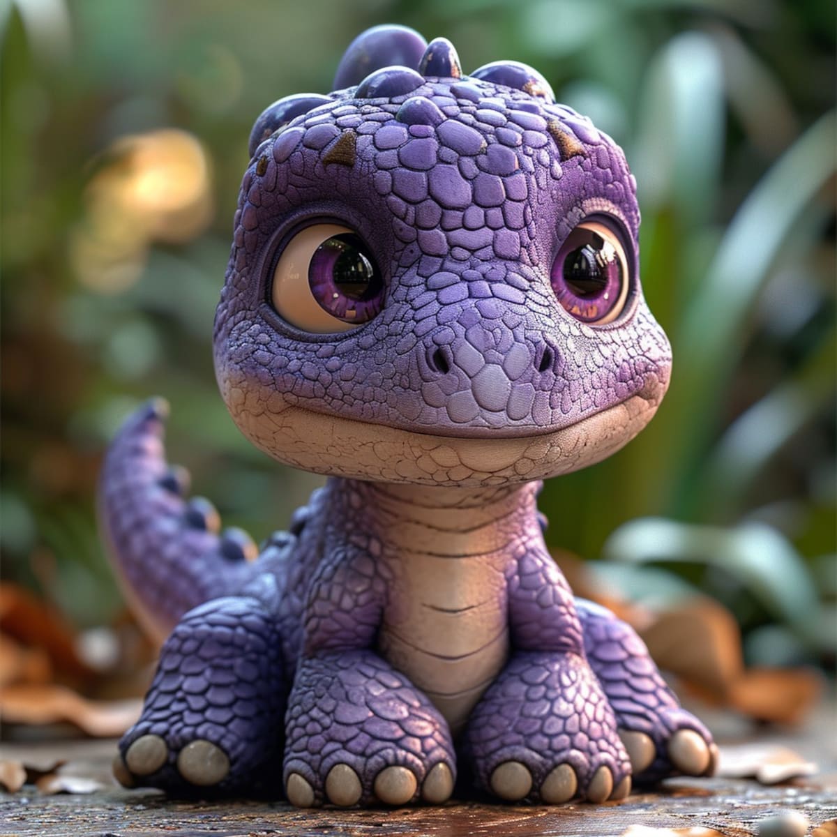 Ojos que conquistan: las imágenes generadas muestran a un Dino morado con ojos grandes y tiernos, una reinterpretación moderna y cautivadora.