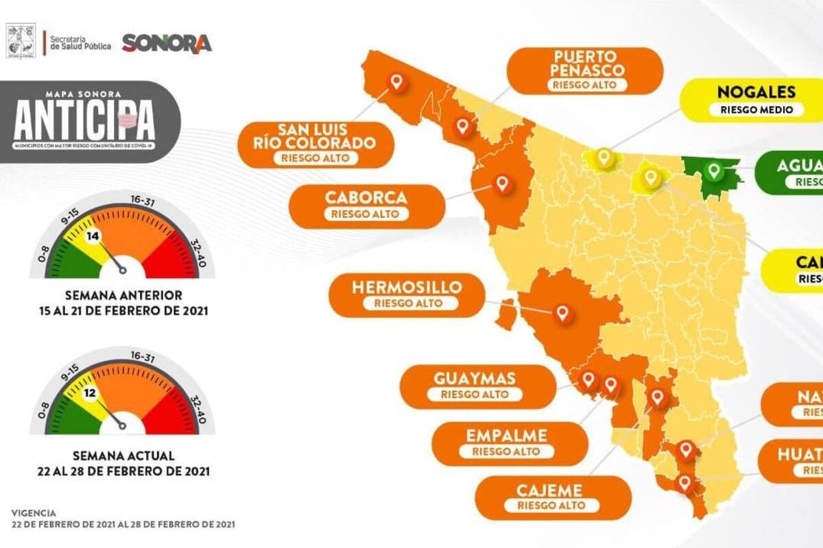 Mapa Sonora Anticipa: Sin municipios en alerta máxima; Navojoa reduce riesgo
