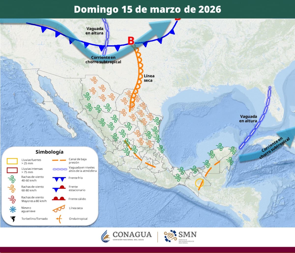 Pronóstico del clima para el domingo 15 de marzo del 2026. | Crédito: SMN