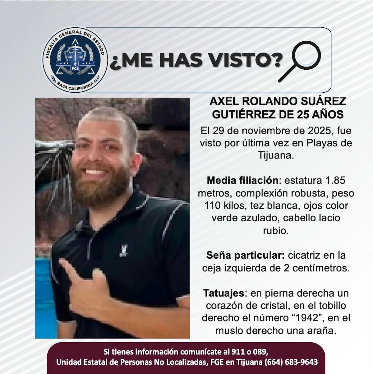 Fue visto por última vez el 29 de noviembre de 2025.