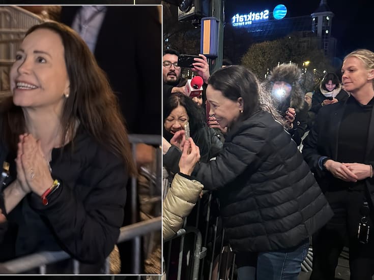 María Corina Machado hace su primera presentación pública en Oslo tras ganar el Nobel de la Paz, canta el Himno de Venezuela y se funde en abrazos con simpatizantes que la esperaban en Grand Hotel