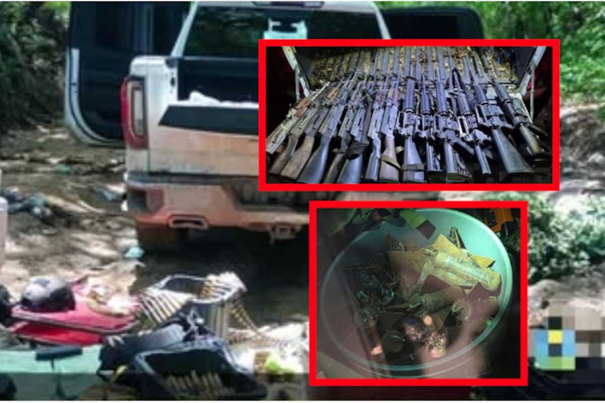 Aseguran arsenal de guerra en Cosalá: 35 explosivos, 14 rifles, vehículos blindados y más de 6 mil balas