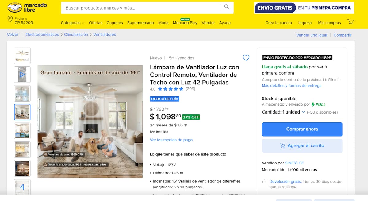 Una de las características que más destaca del ventilador, es el bajo ruido que hace, según comentarios de compradores. | Foto: Captura de Pantalla