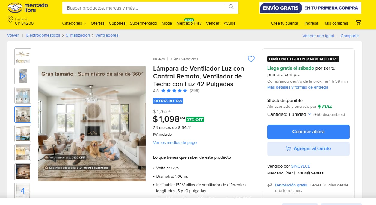 Una de las características que más destaca del ventilador, es el bajo ruido que hace, según comentarios de compradores. | Foto: Captura de Pantalla