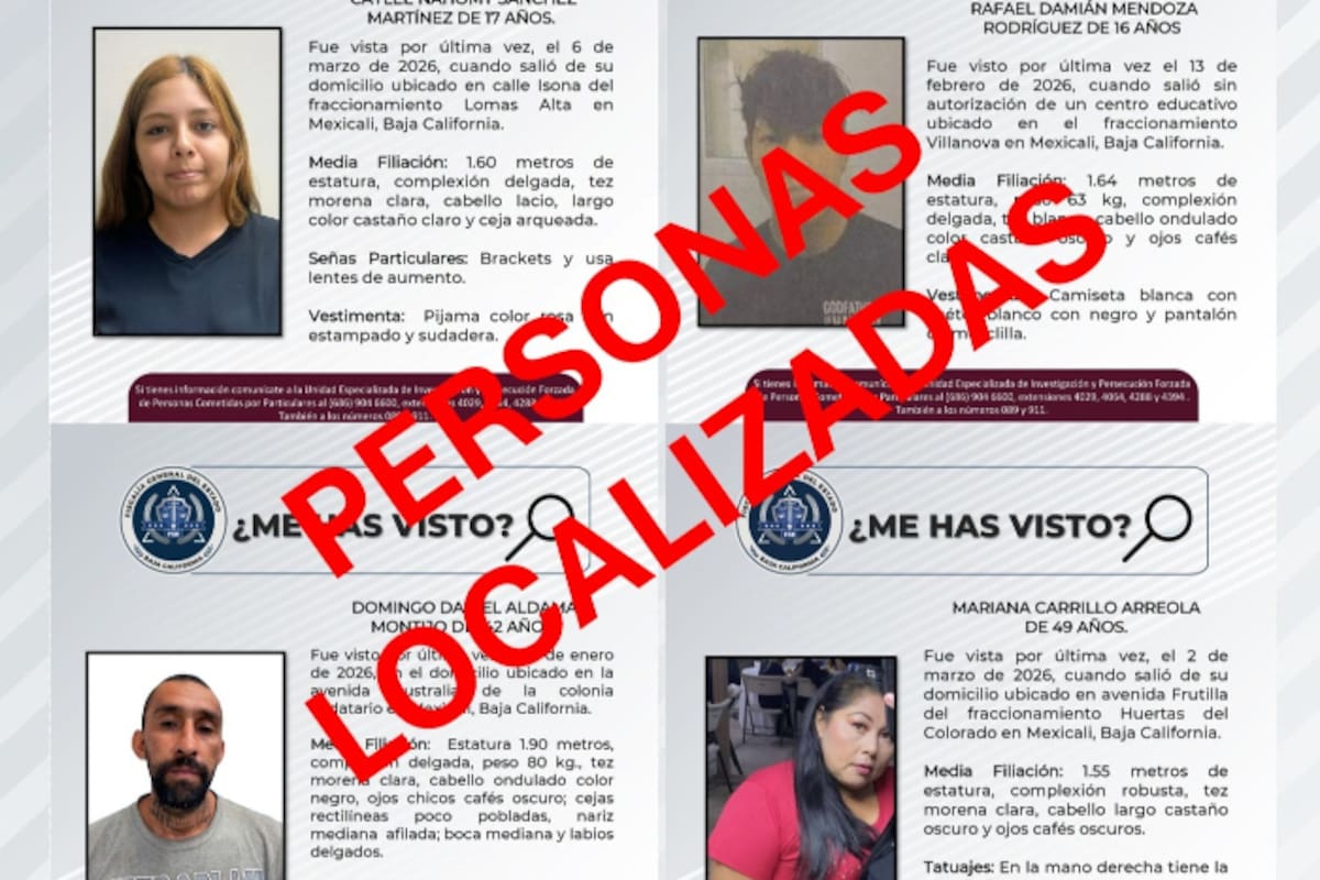 Localizan a cuatro personas desaparecidas en Mexicali; dos son menores
