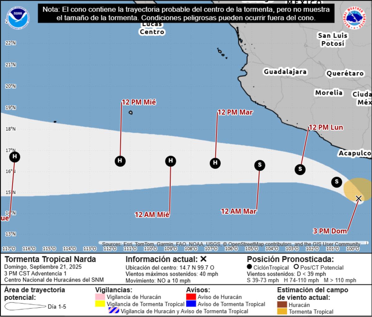 Tormenta tropical Narda se forma en el Pacífico mexicano y podría convertirse en huracán FOTO: X @NHC_Pacific