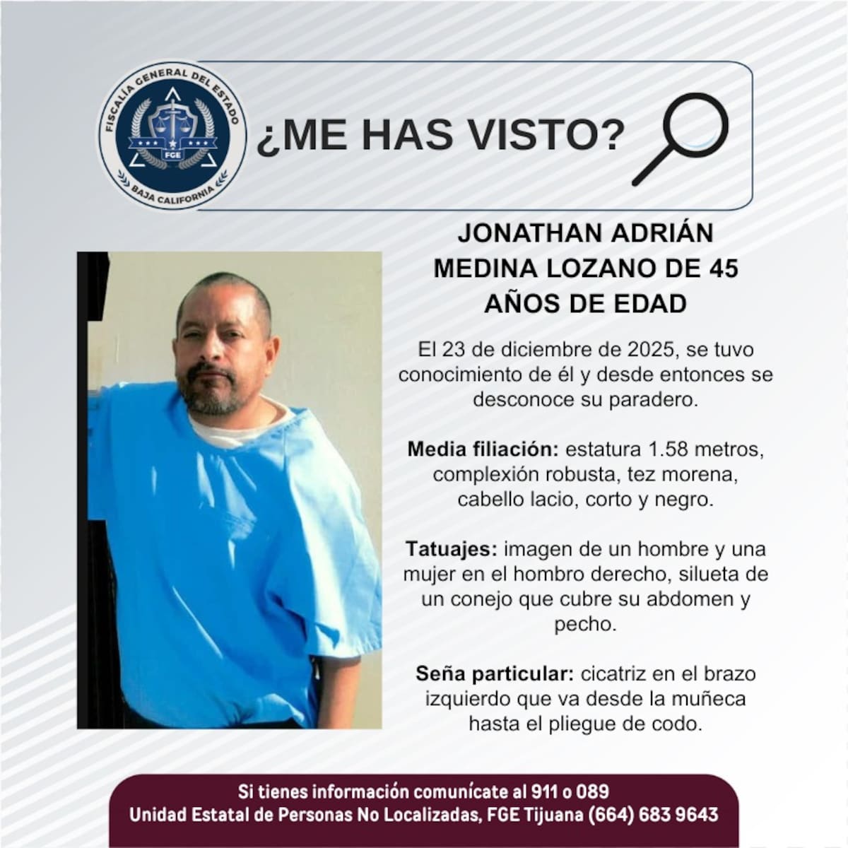 Fue visto por última vez el 23 de diciembre de 2025.