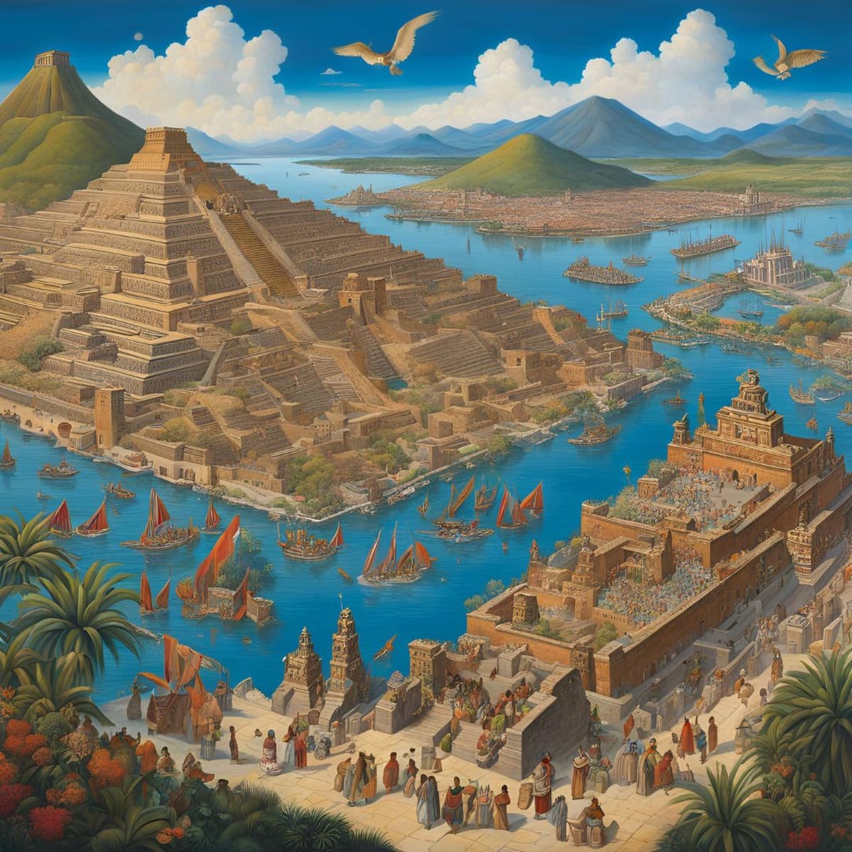 Imagen diseñada inspirada en la antigua Tenochtitlan. Foto: IA