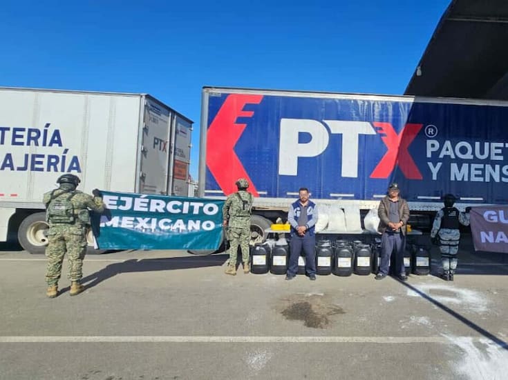 Aseguran 340 kilos de metanfetamina en tractocamión de empresa de paquetería