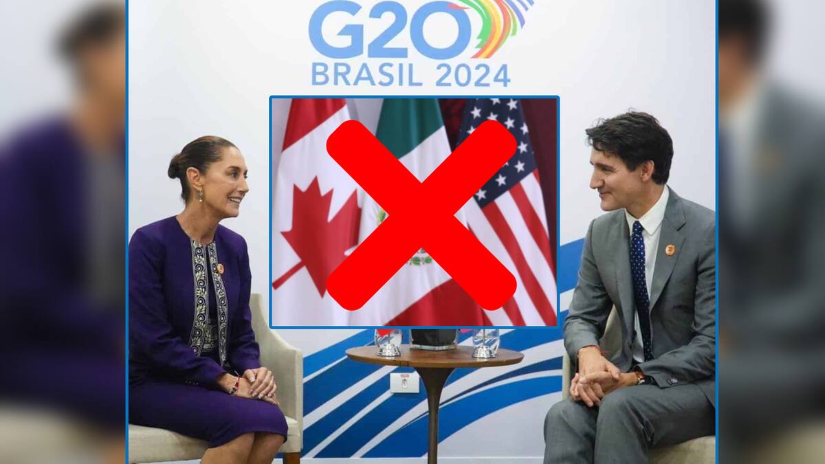 Claudia Sheinbaum, presidenta de México, y Justin Trudeau, mandatario de Canadá, durante la reunión del G20 en Río de Janeiro, Brasil. | Twitter @Claudiashein