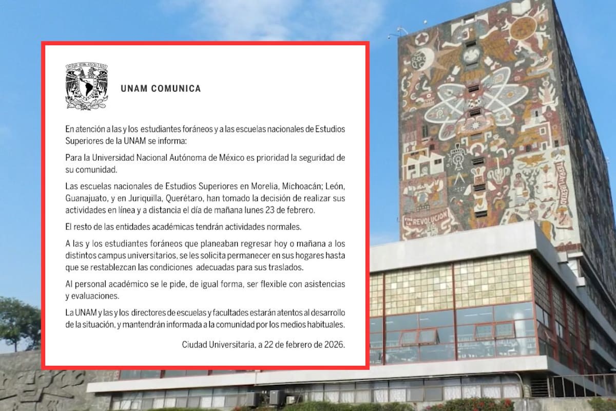 UNAM suspende clases presenciales en Michoacán, Guanajuato y Querétaro y las pasa a modalidad en línea tras hechos violentos por operativo en Tapalpa, Jalisco