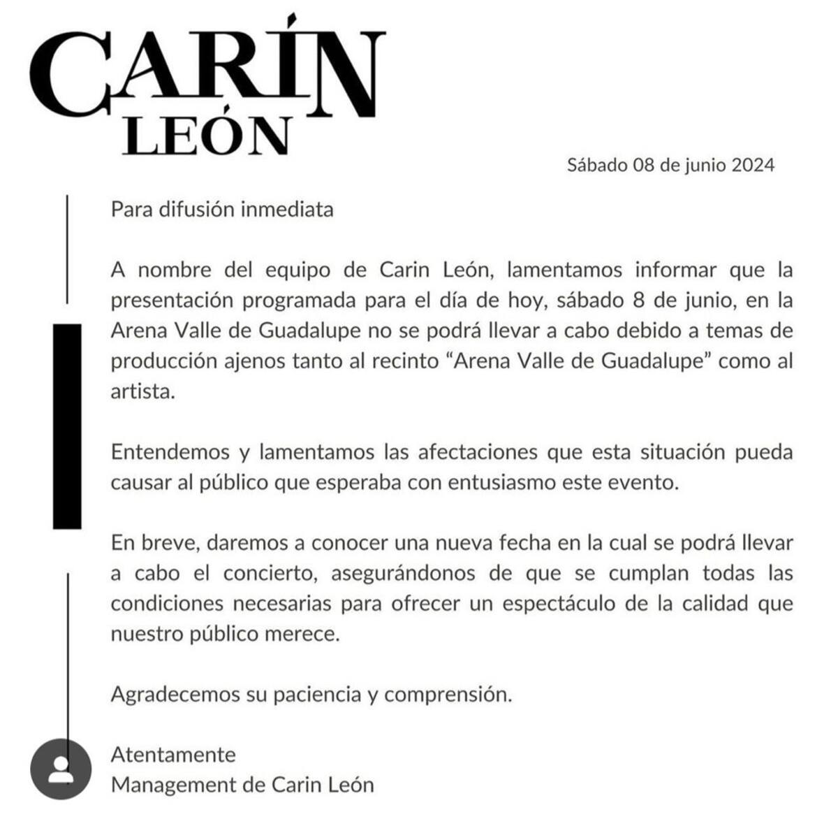 Comunicado de la Arena Valle de Guadalupe.
