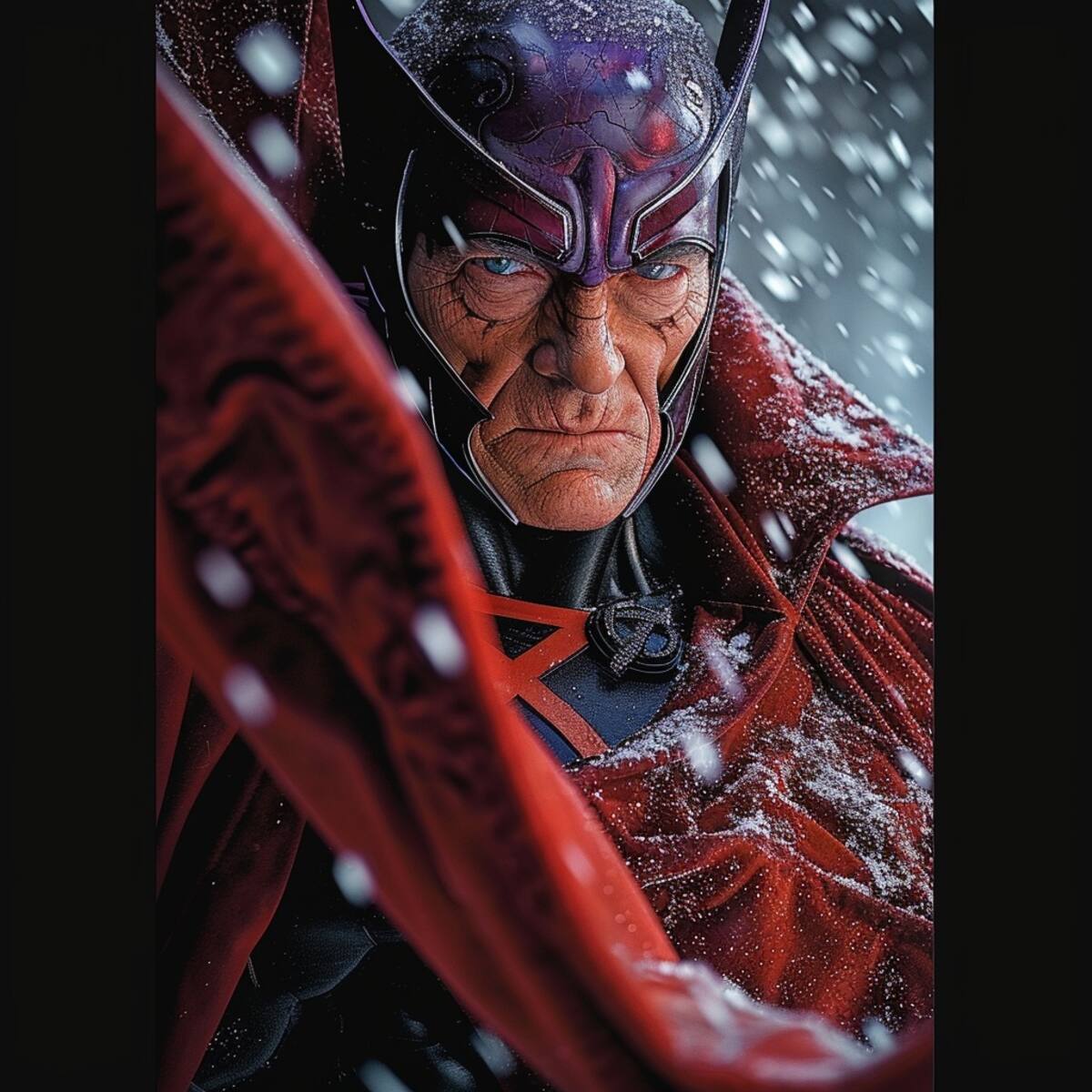 Capa y máscara: La IA juega con elementos visuales al recrear a Magneto, agregando toques de misterio y elegancia a su nueva imagen.
