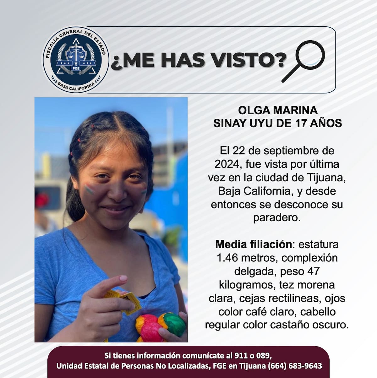 Olga Marina Sinay Uyu fue vista por última vez el 22 de septiembre de 2024.