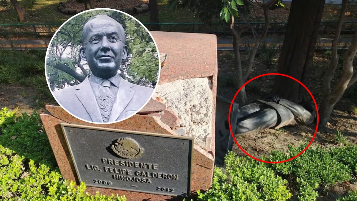 La estatua de Felipe Calderón cayó hace 4 meses en Los Pinos y aún no ha sido levantada. | Archivo GH y El Universal