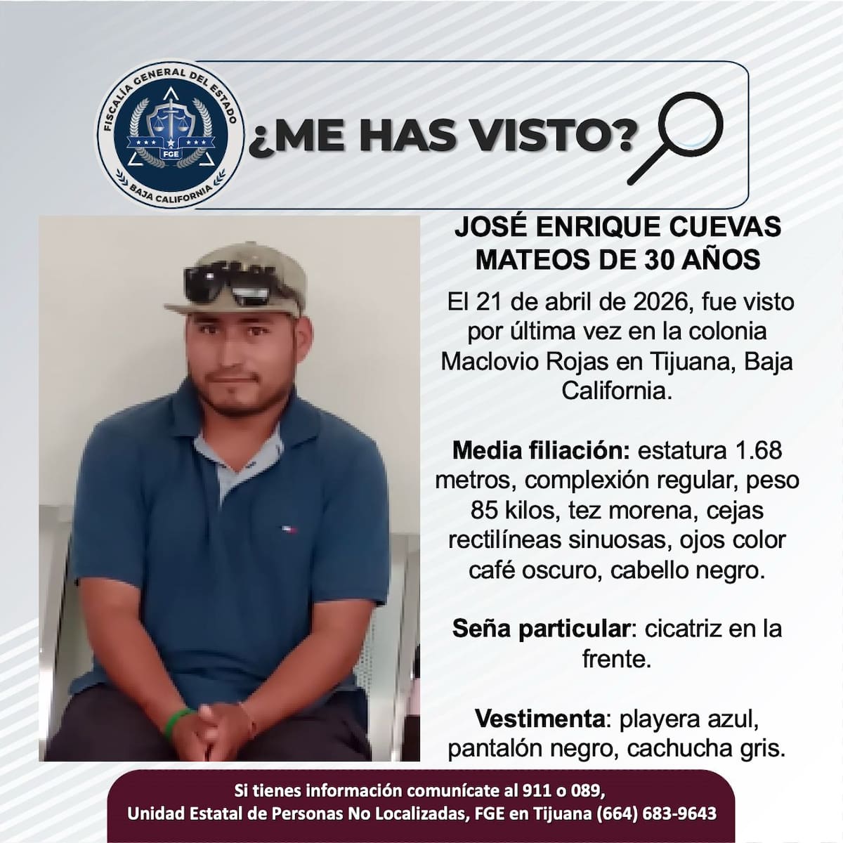 Fue visto por última vez el 21 de abril de 2026.