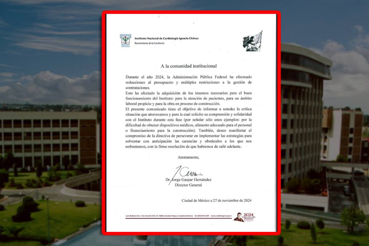 Director del Instituto Nacional de Cardiología informa recortes presupuestales y restricciones por parte de la Administración Pública Federal