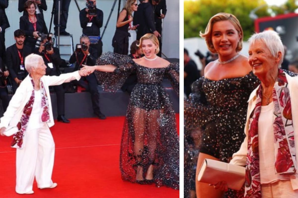 Nueva estrella: abuelita de Florence Pugh cautiva en la alfombra roja de Venecia