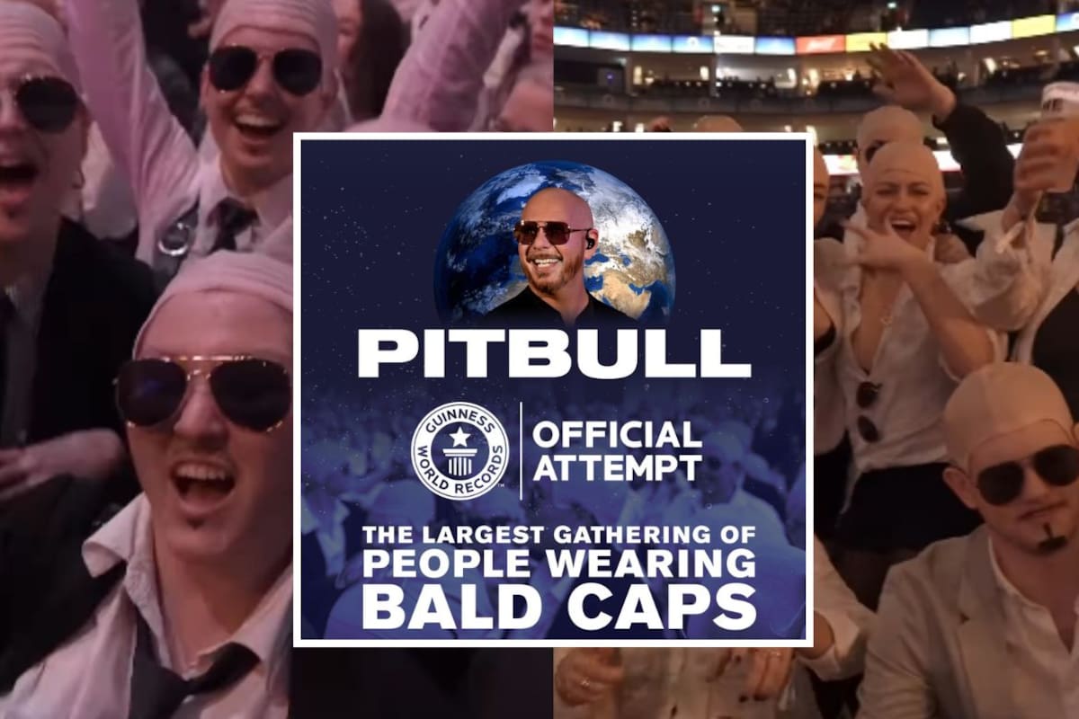 Pitbull organiza la mayor reunión de personas usando calvas falsas durante un show, busca establecer un Récord Guiness Mundial