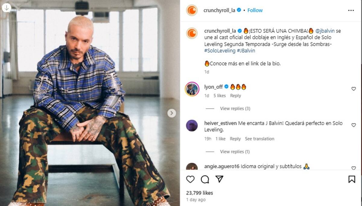 J Balvin se une al doblaje de “Solo Leveling” / Instagram @crunchyroll_la
