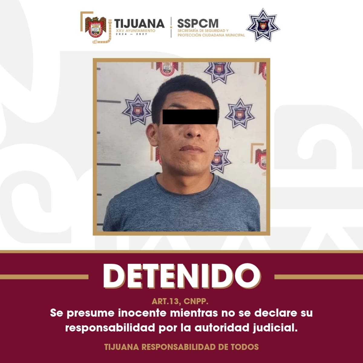 De acuerdo con la Secretaría de Seguridad, el detenido se identifica como Eduardo “N”, de 29 años, los hechos se registraron el miércoles 7 de octubre, tras un reporte de riña familiar. Foto: Cortesía