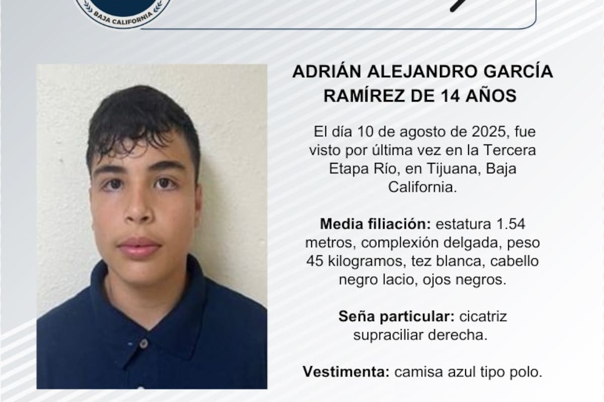 Se busca a Adrián Alejandro García Ramírez de 14 años
