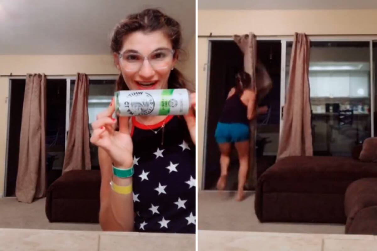 Aparece algo extraño en su cortina mientras graba un vídeo para Tik Tok