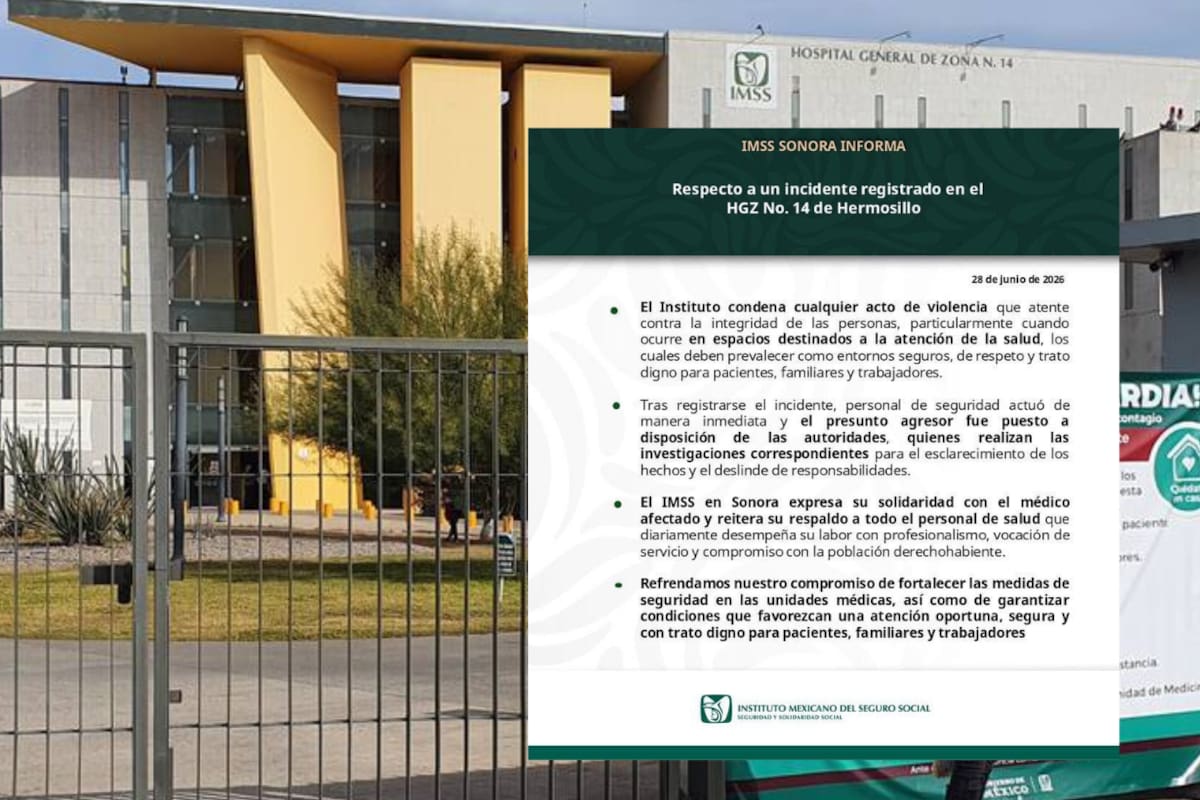 IMSS Sonora condena incidente de violencia contra médico en el HGZ No. 14 de Hermosillo y anuncia refuerzo de seguridad
