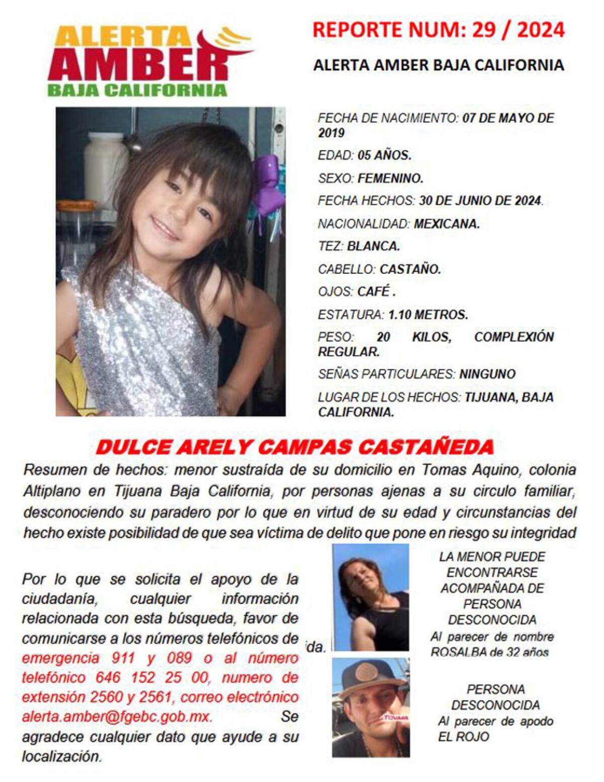 Alerta Amber de Dulce Arely Campas Castañeda.