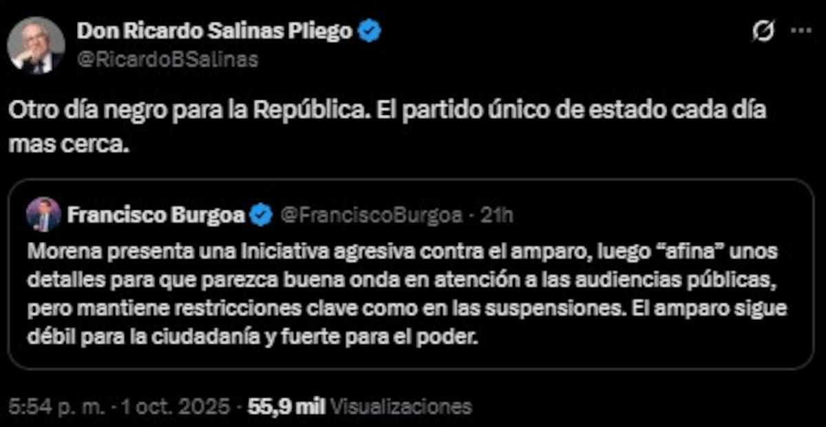 Ricardo Salinas Pliego: “Otro día negro” tras reforma a la Ley de Amparo. (Captura de pantalla)