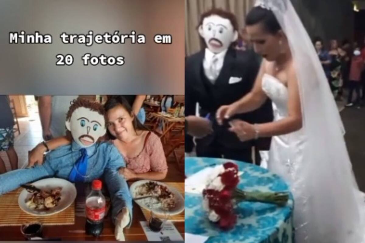 Mujer simula tener familia y casarse con un muñeco de trapo