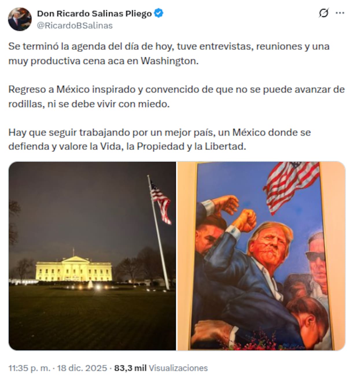 El empresario compartió un mensaje tras el término de la cena navideña en Washington. | Captura de pantalla