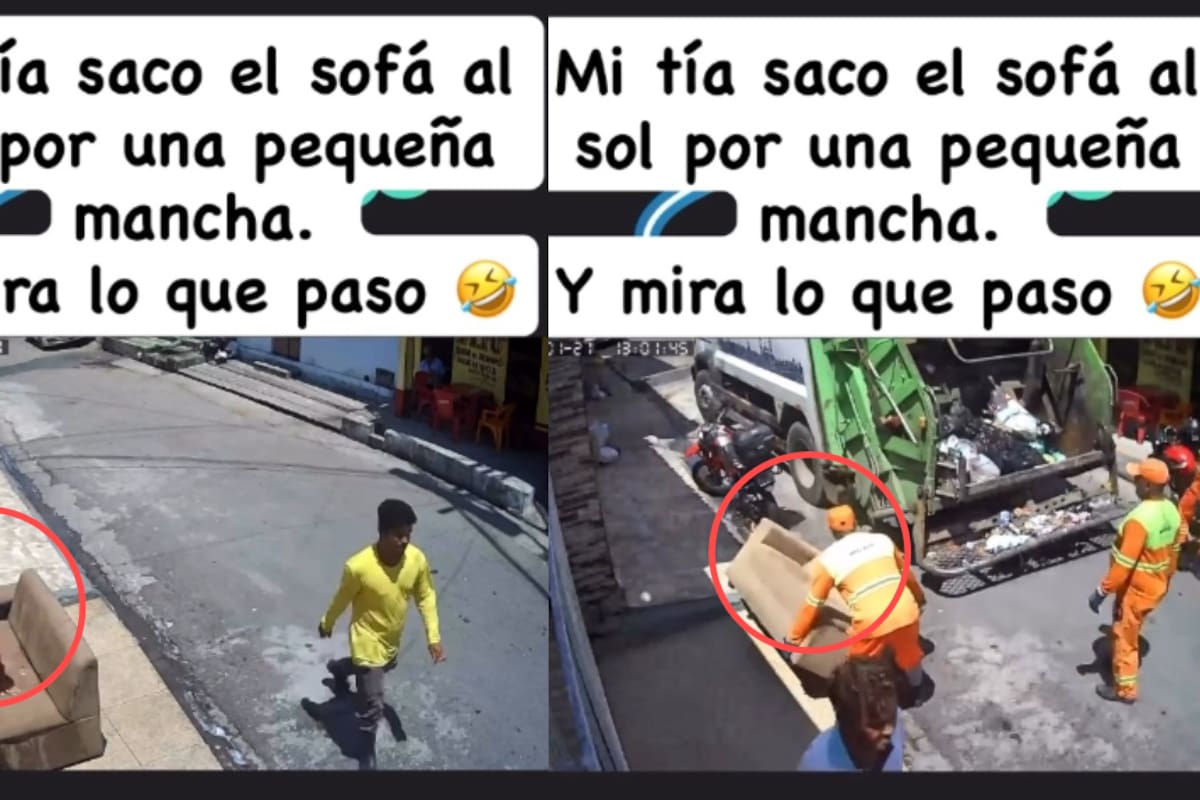 Mujer saca el sillón afuera de su casa para que se seque tras limpiarlo y el camión de la basura termina llevándoselo