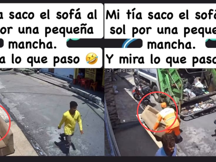 Mujer saca el sillón afuera de su casa para que se seque tras limpiarlo y el camión de la basura termina llevándoselo