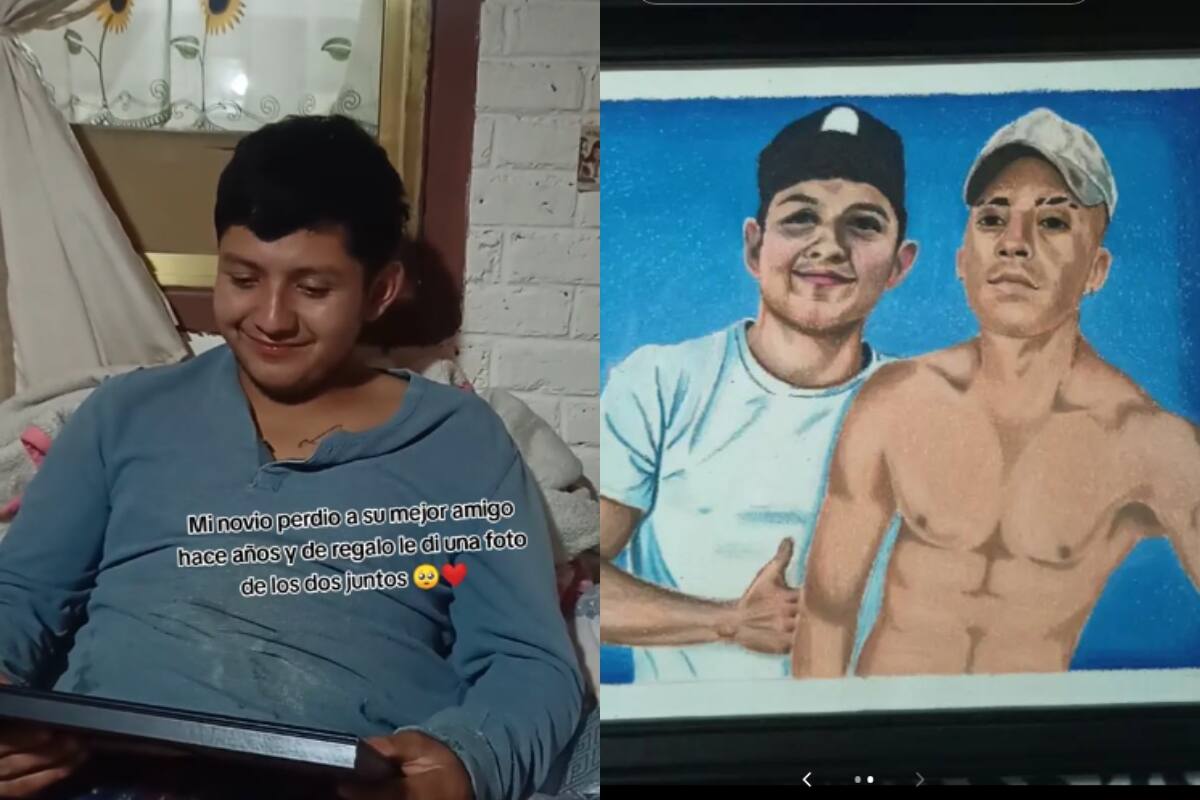 Joven sorprende a su novio al regalarle un dibujo enmarcado de su mejor amigo fallecido