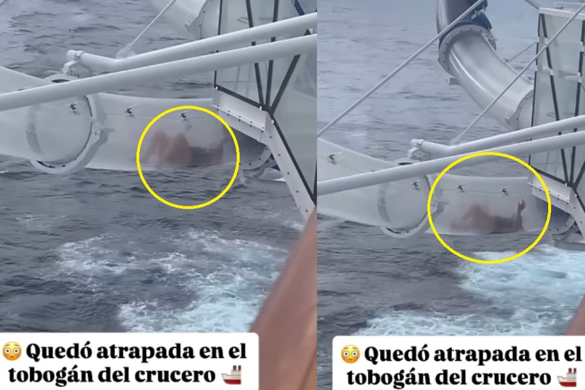 IMPACTANTE: Mujer queda atorada en el tobogán de un crucero