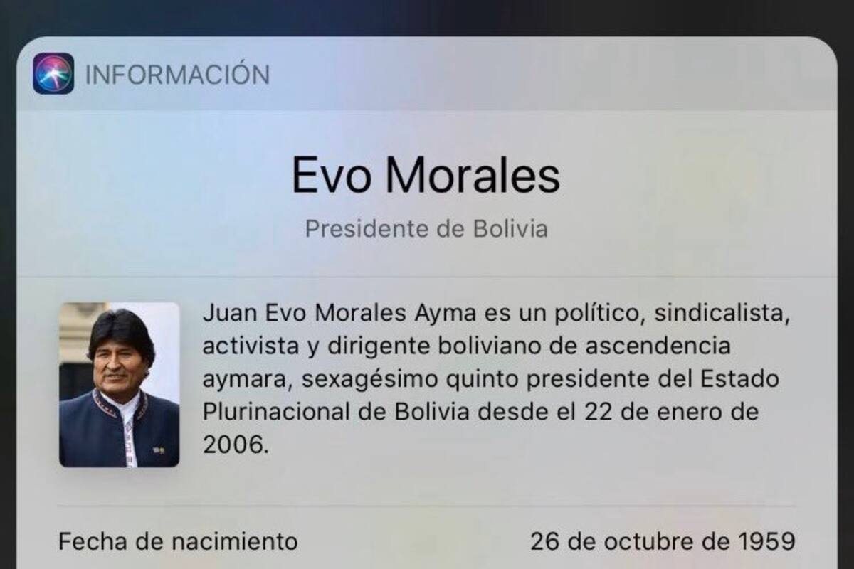 Siri, de Apple, llamaba "dictador" a Evo Morales