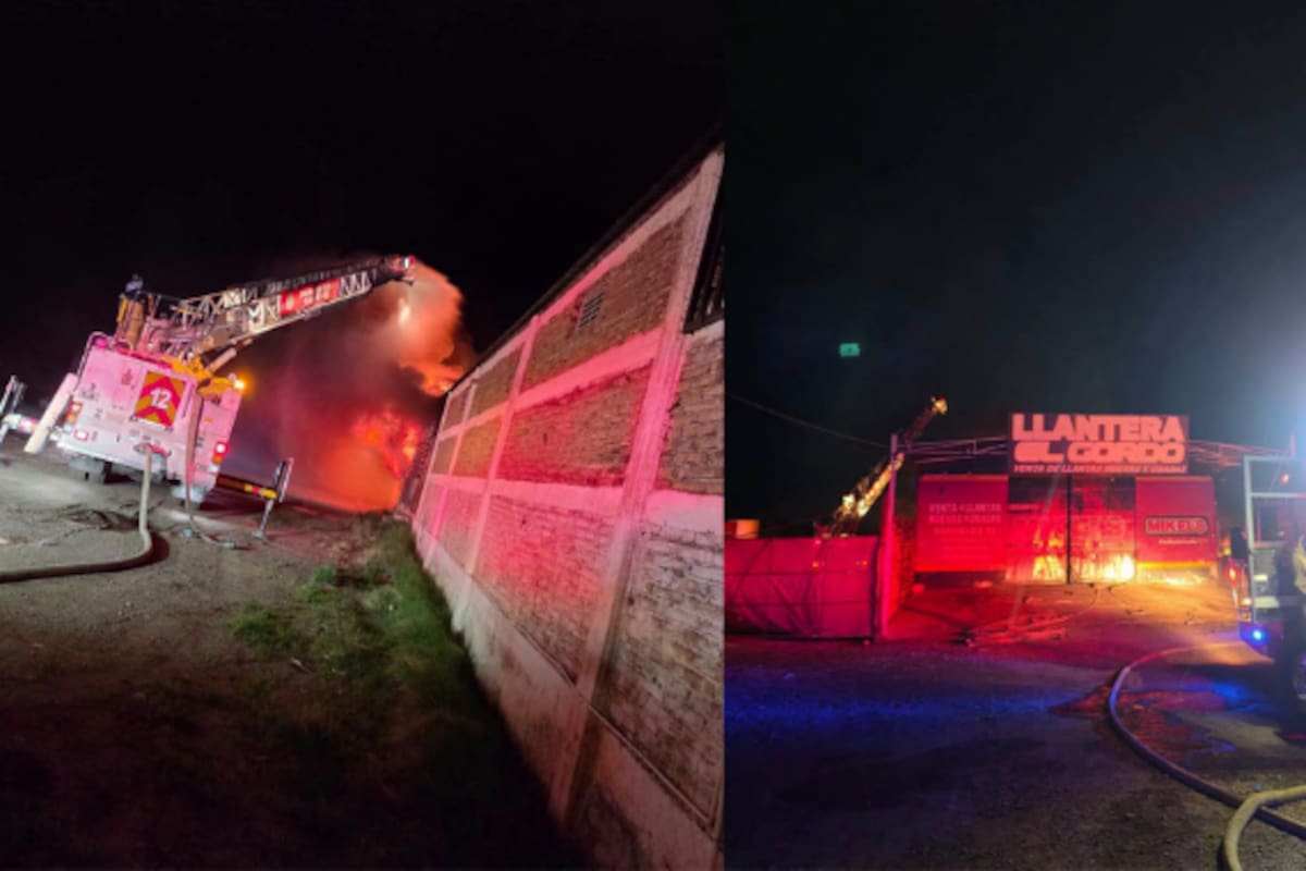 Incendio consume llantera al sur de Ciudad Obregón; deja cuantiosos daños materiales