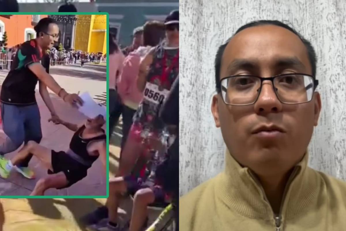 Don José decidió correr en una carrera deportiva en Huamantla,Tlaxcala, pero un hombre identificado como parte del staff lo derribó luego que participara sin número; la empresa se pronunció e investigará lo ocurrido, mientras que el corredor resultó una lesión en el hombro