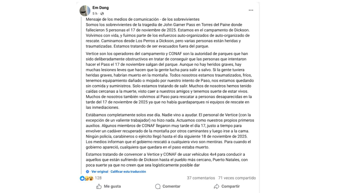 Mientras tanto, continúan en espera de una salida segura, enfrentando frío, agotamiento y la falta de suministros, en medio de críticas directas a la gestión de la emergencia y al manejo de la información oficial.