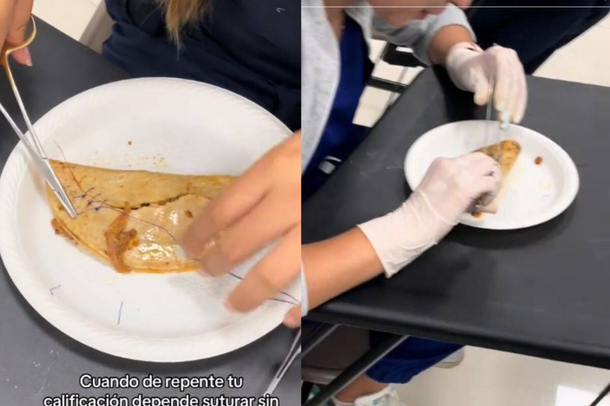 De esto depende tu nota: Maestro pone a sus alumnos a suturar sin desgarrar la tortilla de un taco