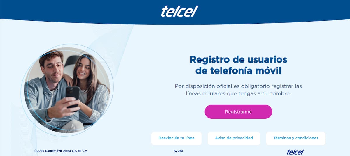 Captura del portal de Telcel para el registro de tu celular con CURP. | Especial