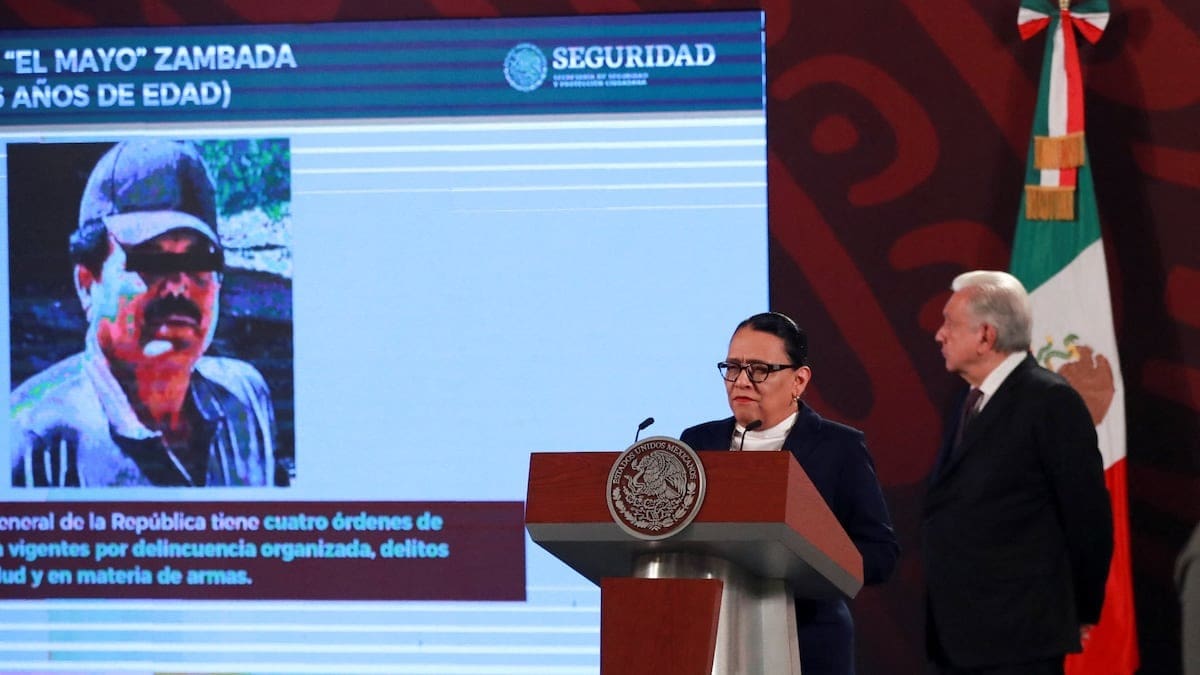 Fotografía de archivo de una conferencia mañanera de AMLO donde Rosa Icela Rodríguez, extitular de la SSPC, daba un informe. | Crédito: Reuters
