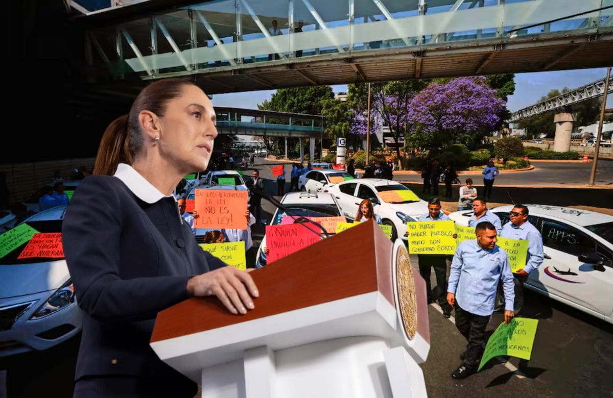 Tras bloqueos en las terminales 1 y 2 del AICM, la presidenta Claudia Sheinbaum pidió diálogo entre taxistas y plataformas como Uber y DiDi. | Foto: Especial GH/Presidencia/EL UNIVERSAL