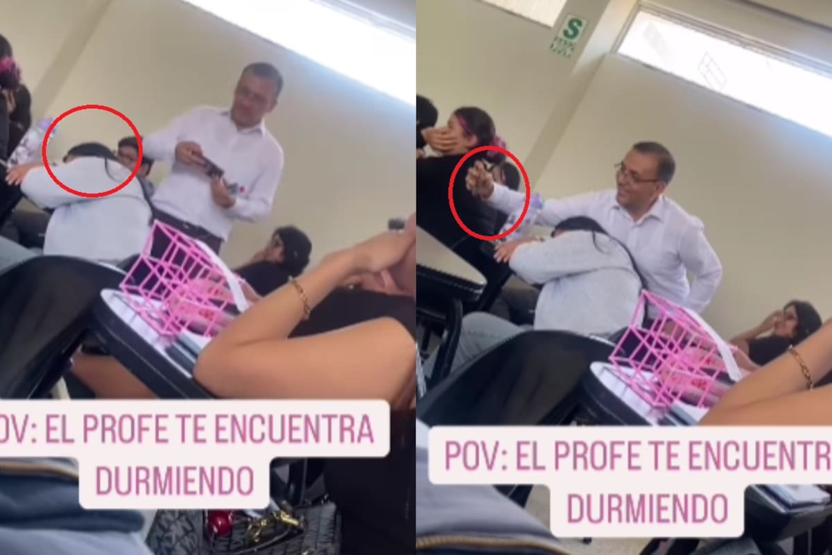 Maestro sorprende a alumna dormida en clase y le toma una foto con su celular