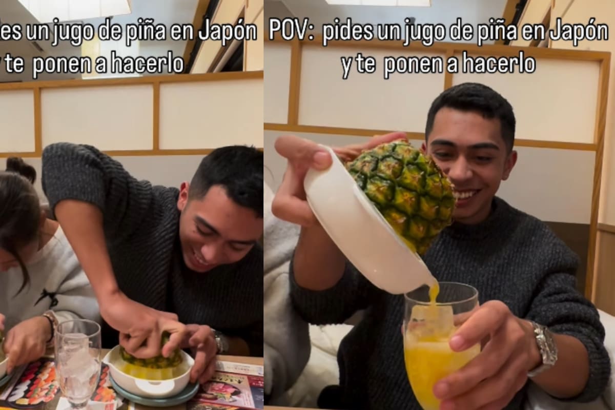 Jóvenes muestran cómo pidieron un jugo de piña en Japón y solo les dieron la fruta y un vaso con hielo