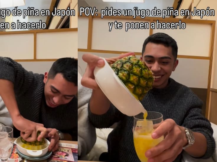 Jóvenes muestran cómo pidieron un jugo de piña en Japón y solo les dieron la fruta y un vaso con hielo