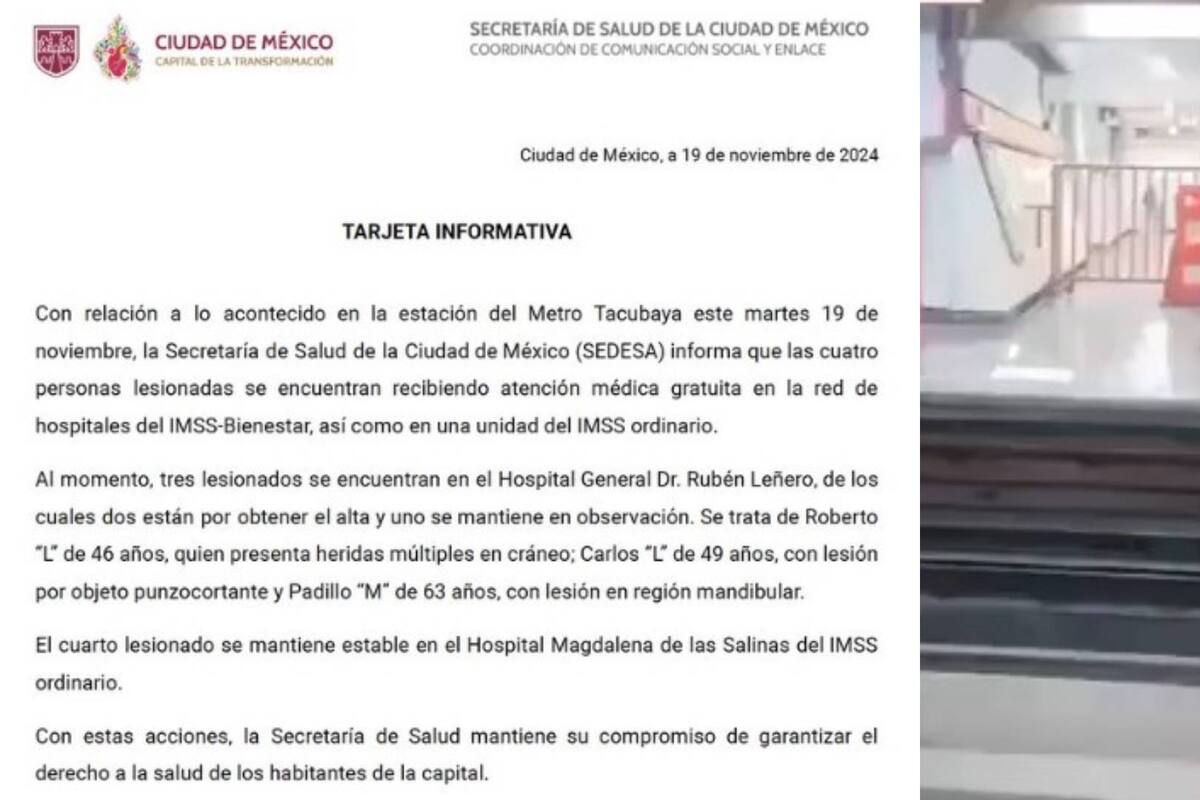 Así se encuentran las personas que resultaron agredidas por un hombre en el metro de la CDMX