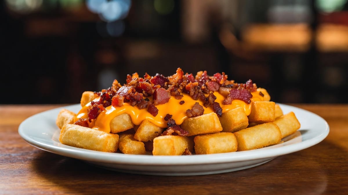 Papas con queso cheddar y tocino | Foto: Grok