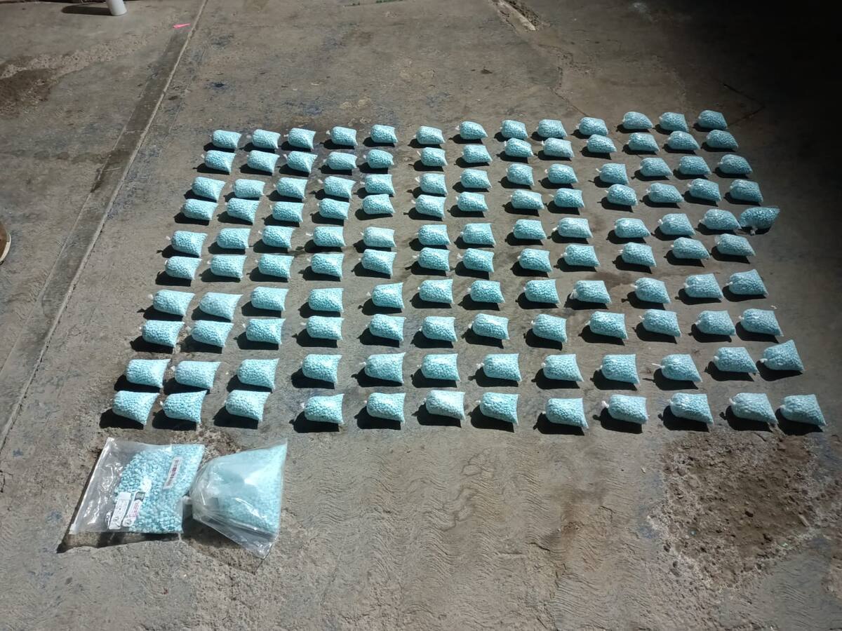 Aseguraron mil 261 bolsas de plástico transparente con aproximadamente mil pastillas cada una de color azul.FOTO: ESPECIAL